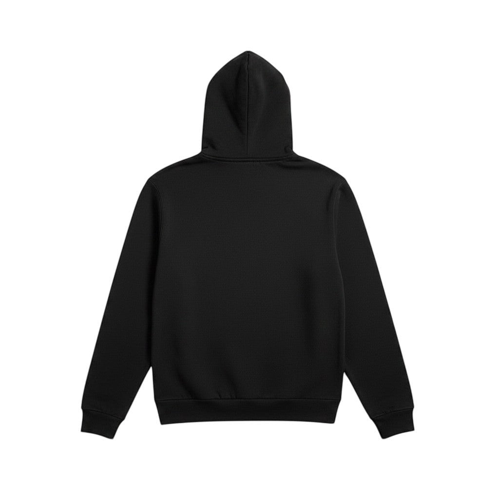 The RevenueCat Swag Store black pullover hoodie, back view showing a soft cotton-blend fabric and relaxed fit.