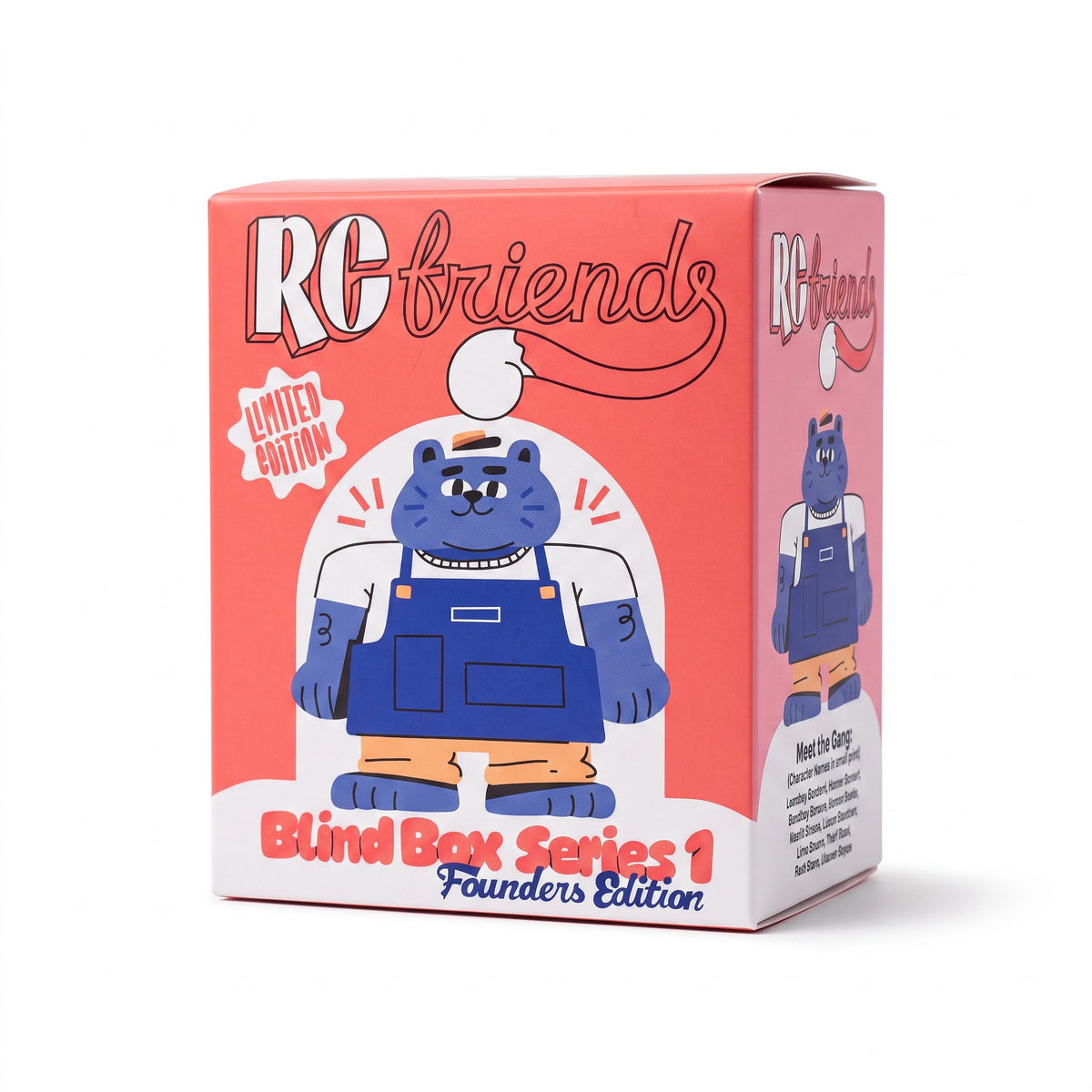 The RevenueCat Swag Store RC Friends Series 1 Founders Edition blind box featuring a blue cat character illustration.